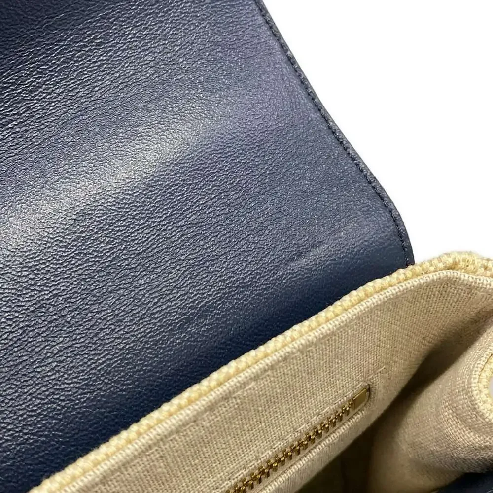 Celine Teen Soft 16 (Seau) Shoulder Bag 196852DJ9.01NA Beige Navy Fabric Leather